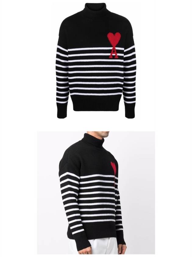 Big Heart Stripe Knit Turtleneck Black - AMI - BALAAN 6