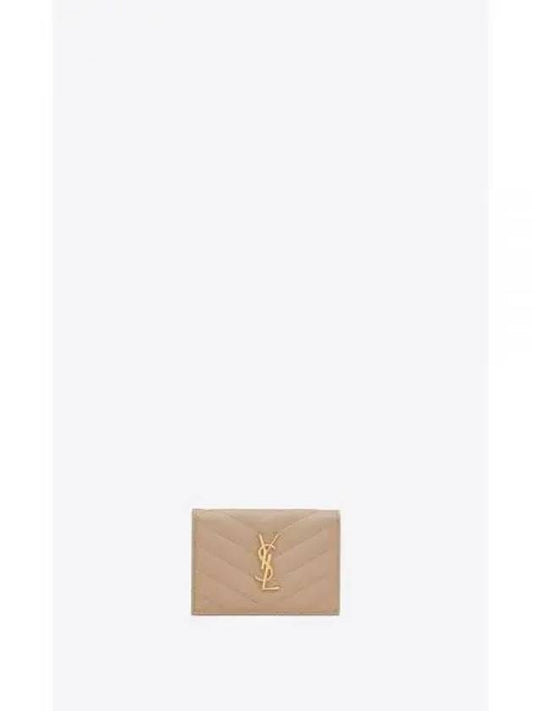 Monogram Caviar Embossed Business Card Wallet Beige - SAINT LAURENT - BALAAN 2