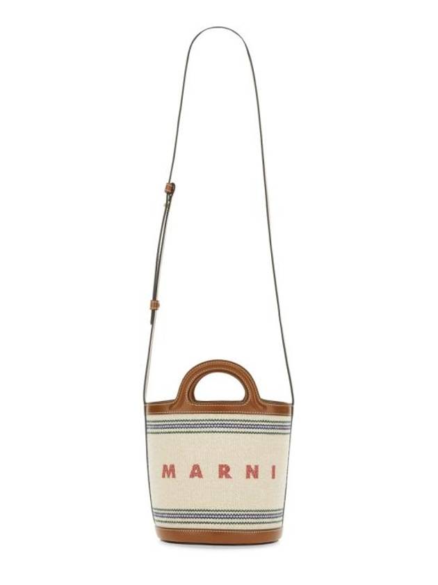 Tropicalia Leather Canvas Bucket Bag Ivory - MARNI - BALAAN 1