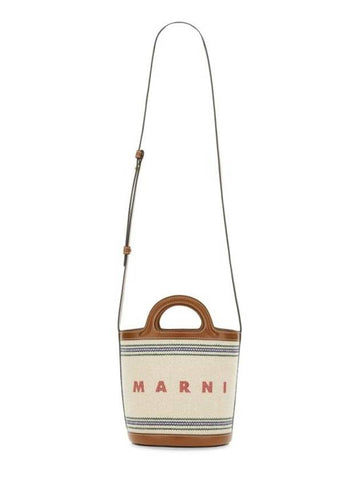 Tropicalia Leather Canvas Bucket Bag Ivory - MARNI - BALAAN 1