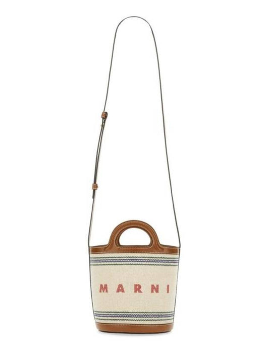 Tropicalia Leather Canvas Bucket Bag Ivory - MARNI - BALAAN 1