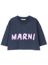 Logo Cotton Crop Short Sleeve T-Shirt Navy - MARNI - BALAAN 1