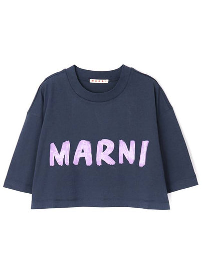 Logo Cotton Crop Short Sleeve T-Shirt Navy - MARNI - BALAAN 2