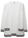 Cricket Stripe Lightweight Textured Cotton V-Neck Cardigan White - THOM BROWNE - BALAAN 1