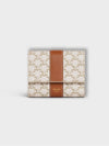 Triomphe Canvas Lambskin Trifold Small Half Wallet White Tan - CELINE - BALAAN 2