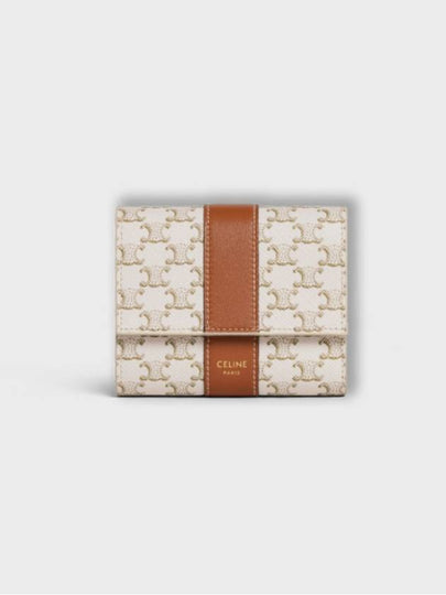 Triomphe Canvas Lambskin Trifold Small Half Wallet White Tan - CELINE - BALAAN 2