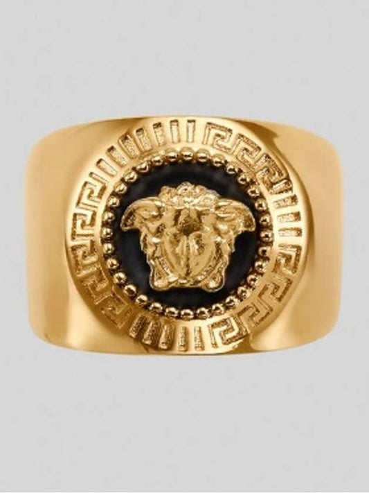 Round Enamel Medusa Ring Gold - VERSACE - BALAAN.