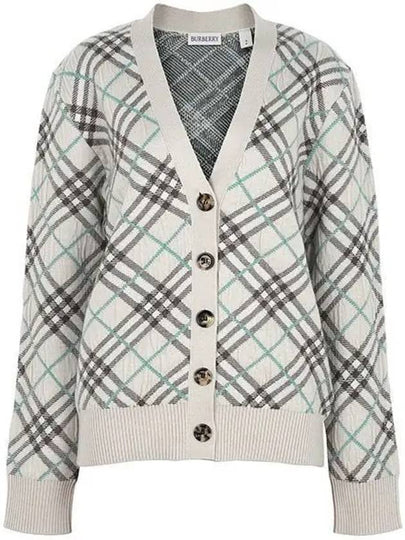 Check Wool Mohair Blend Cardigan Husk - BURBERRY - BALAAN 2