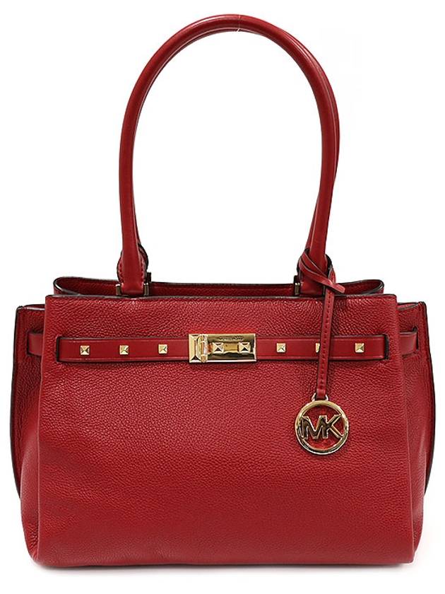 38H9CADS2L Scarlet Red Pebble Leather Edison Medium Satchel Shoulder Bag - MICHAEL KORS - BALAAN 1