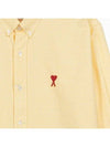 Men's Small A Heart Button Down Long Sleeve Shirt Pale Yellow - AMI - BALAAN.