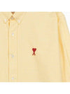 Men's Small A Heart Button Down Long Sleeve Shirt Pale Yellow - AMI - BALAAN 5