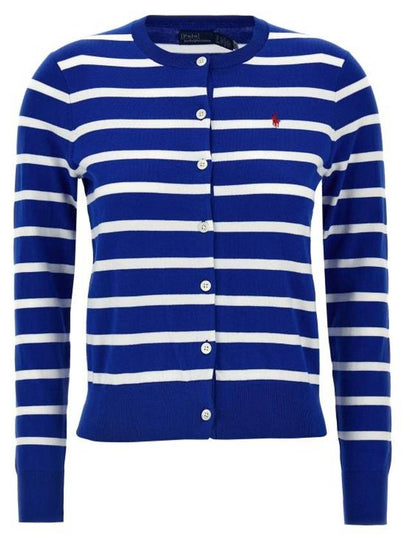 Embroidery Logo Striped Crew Neck Cardigan Blue - POLO RALPH LAUREN - BALAAN 2