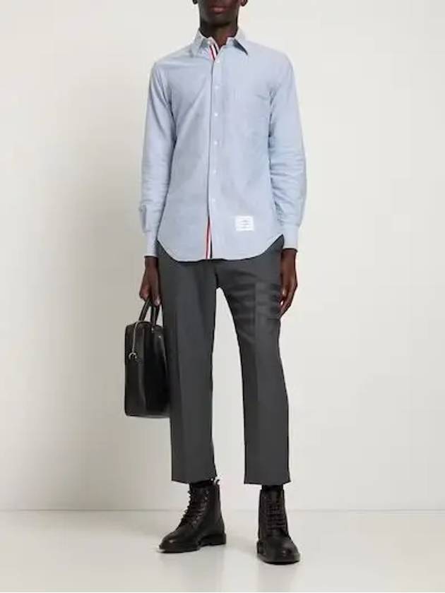 Oxford Grosgrain Placket Cotton Long Sleeve Shirt Light Blue - THOM BROWNE - BALAAN 3