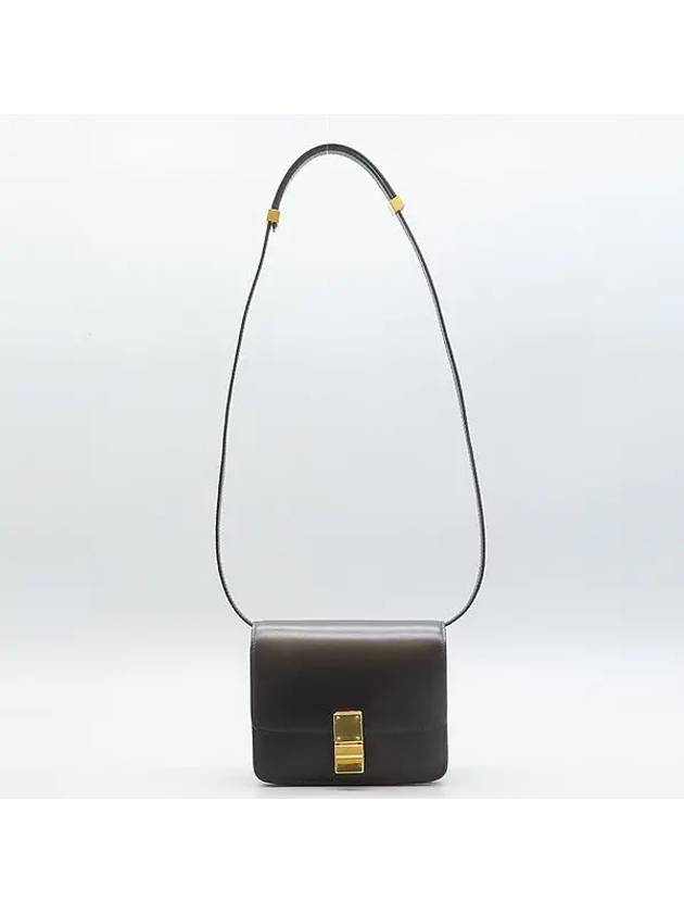 189183 Black leather CLASSIC BOX S size gold logo lock detail flap shoulder bag - CELINE - BALAAN 4