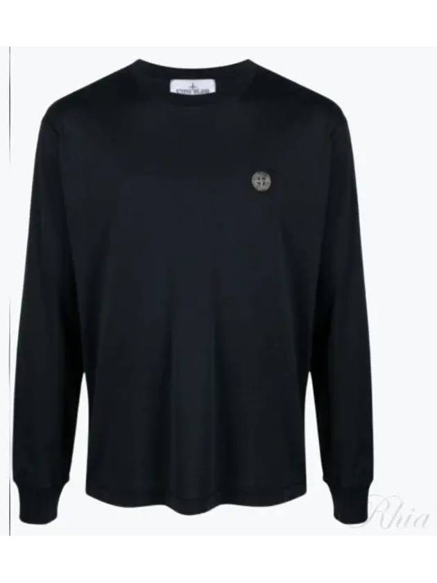 Logo Patch Cotton Jersey Long Sleeve T-Shirt Navy - STONE ISLAND - BALAAN 2