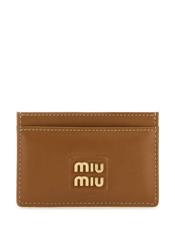 Logo Leather Card Wallet Caramel - MIU MIU - BALAAN 1