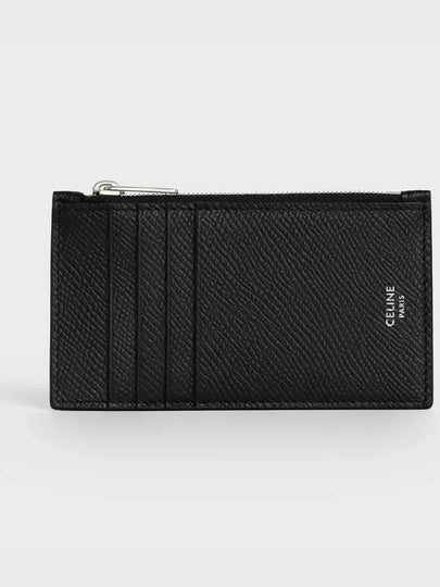 Grain Leather Compact Zipper Card Wallet Black - CELINE - BALAAN 2