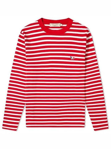 Fox Logo Stripe Long Sleeve T-Shirt Red - MAISON KITSUNE - BALAAN 1