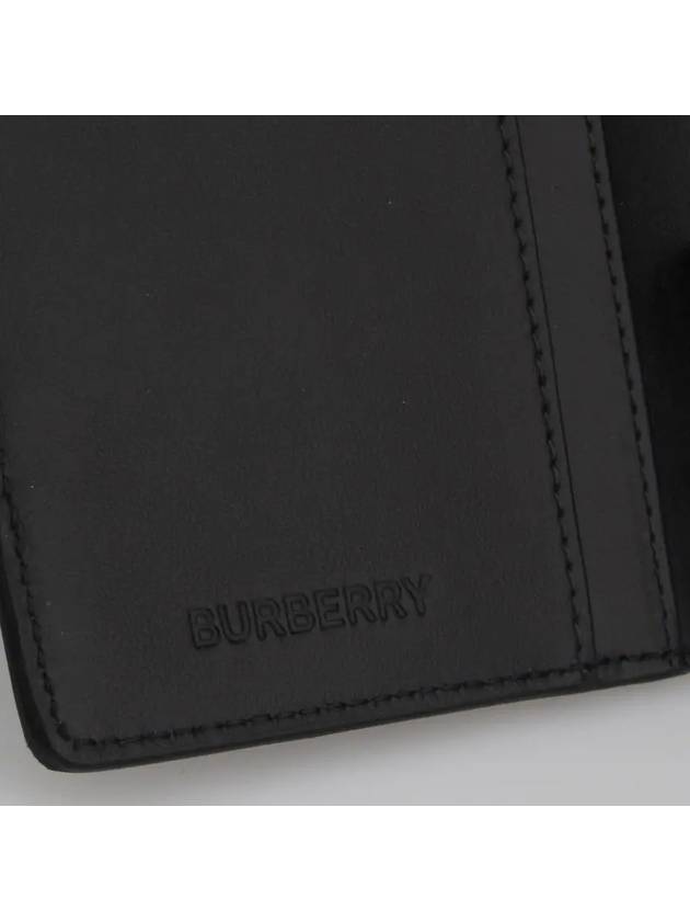 Logo Checked Leather Long Wallet Charcoal - BURBERRY - BALAAN 5