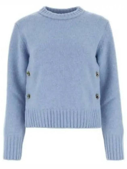 Metal Note Button Wool Knit Top Blue - BOTTEGA VENETA - BALAAN 2