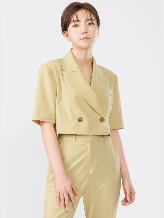 Colin Summer Office Look Setup Short Sleeve Double Button Crop Jacket Lemongrass COLIN36LG - RAMUSTUDIO - BALAAN 2