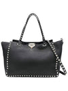 Rockstud Leather Tote Bag Bag Black - VALENTINO - BALAAN 3