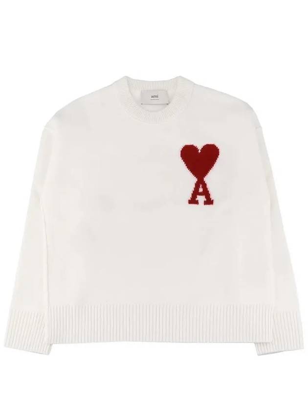 Intarsia Big Heart Logo Wool Knit Top Ivory - AMI - BALAAN 3