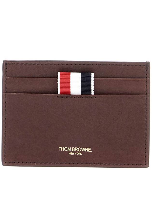 compact dark brown calfskin credit card holder - THOM BROWNE - BALAAN 1