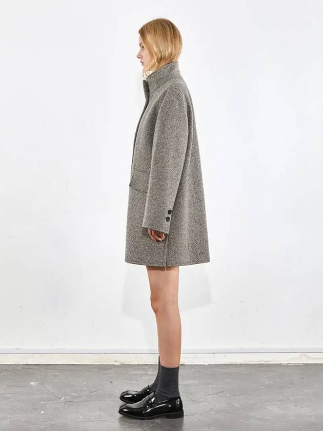 China Collar Side Slit Homespun Half Coat Gray - VOYONN - BALAAN 9