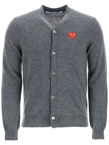 Men s Red Heart Waffen Patch Wool Cardigan Gray N008 MDGRA - COMME DES GARCONS PLAY - BALAAN 1