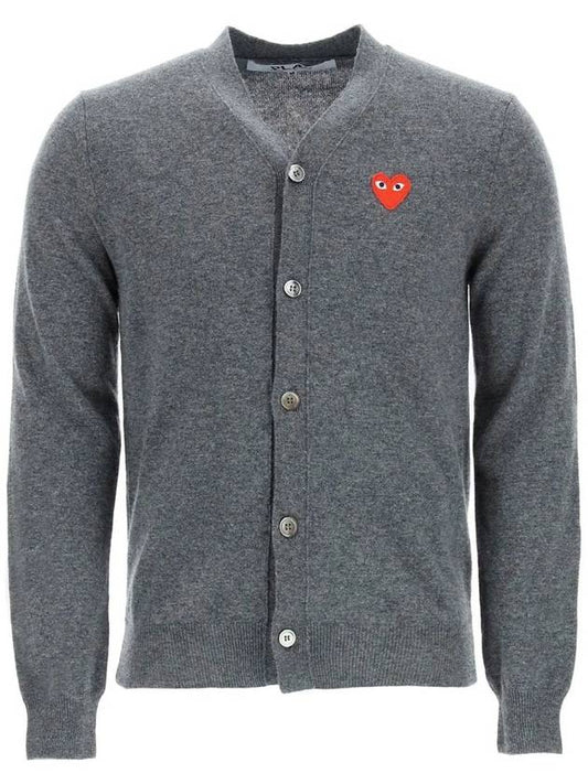 Men s Red Heart Waffen Patch Wool Cardigan Gray P1N008 MDGRA - COMME DES GARCONS PLAY - BALAAN 1