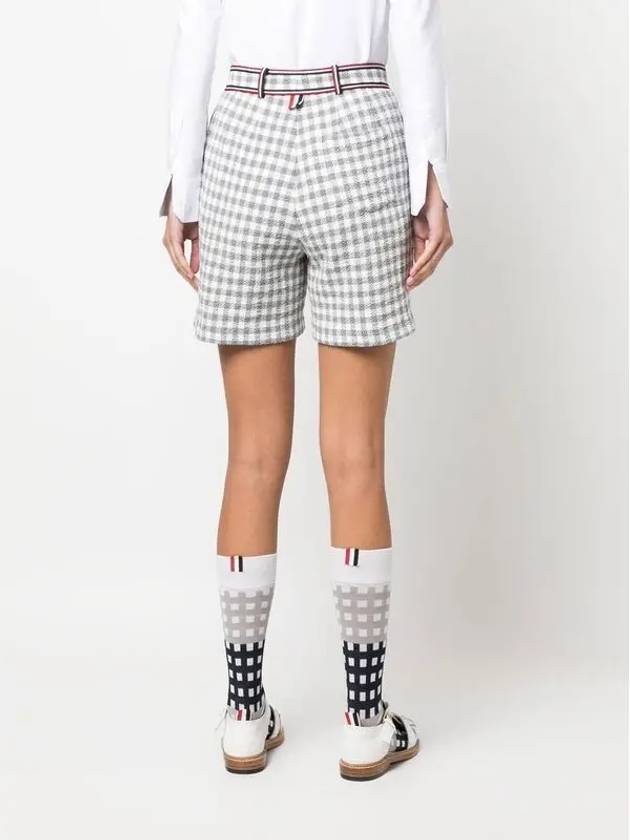 Gingham Stripe Trim High Waisted Shorts Medium Grey - THOM BROWNE - BALAAN 6