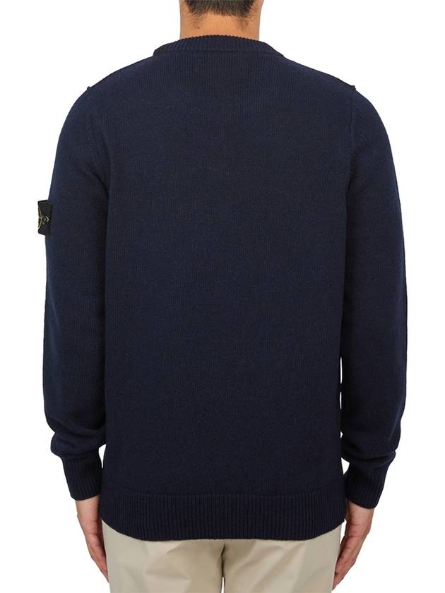 Logo Patch Lambswool Crewneck Knit Top Navy - STONE ISLAND - BALAAN 4