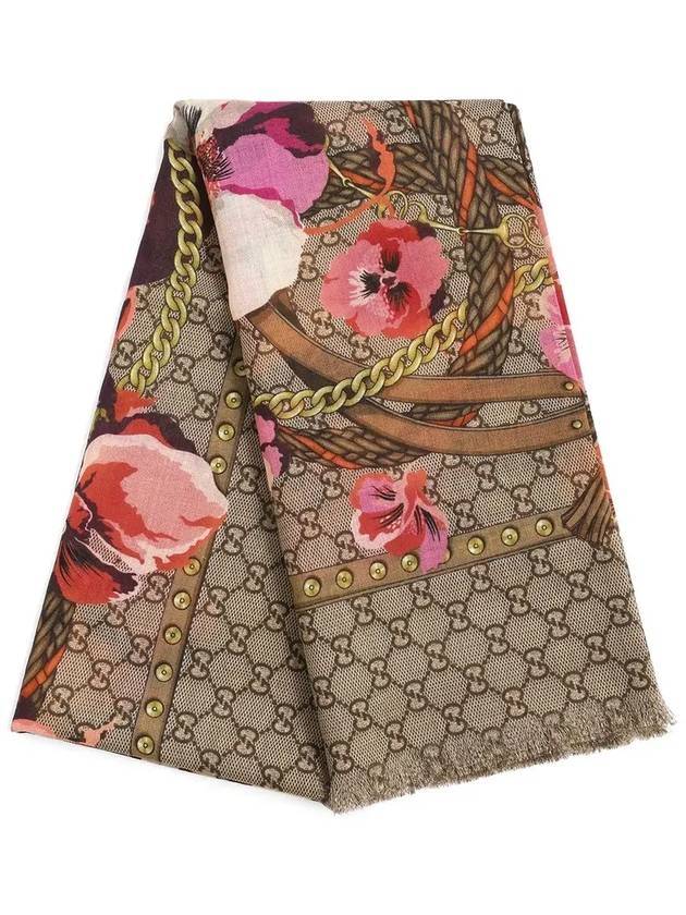 GG Flower Square Shawl Wool Muffler Pink - GUCCI - BALAAN 1