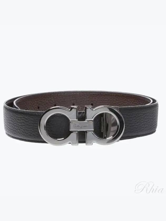 Reversible Gancini Leather Belt Dark Brown Black - SALVATORE FERRAGAMO - BALAAN 2