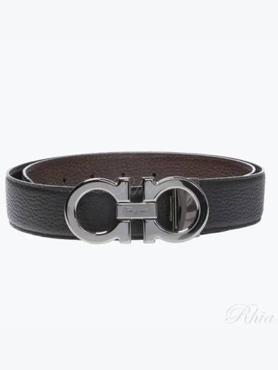 Reversible Gancini Leather Belt Dark Brown Black - SALVATORE FERRAGAMO - BALAAN 2