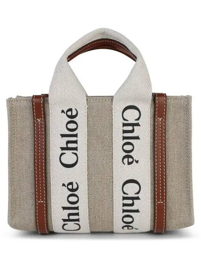 Woody Linen Canvas Calfskin Tote Bag White Brown - CHLOE - BALAAN 2