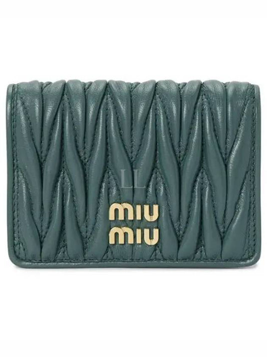 Logo Matelasse Leather Card Holder Green - MIU MIU - BALAAN 2