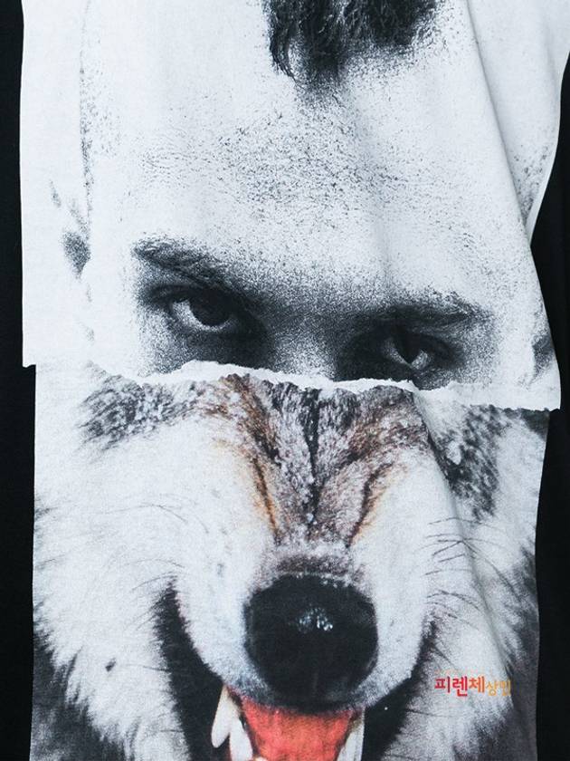 Size 95 Black Mohican Wolf Face Printing Vneck Short Sleeve Tshirt - NEIL BARRETT - BALAAN 6