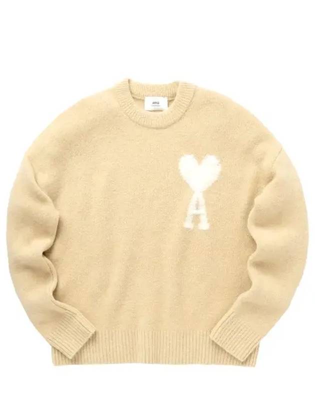 Intarsia Heart Logo Knit Top Vanilla - AMI - BALAAN 4