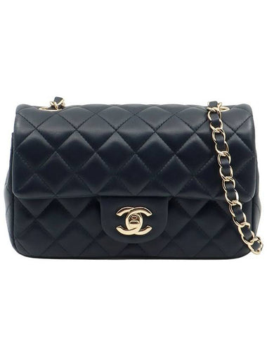 Dark Navy Lambskin CC Logo Champagne Gold Chain Classic New Mini Flap Shoulder Bag 29th A69900 - CHANEL - BALAAN 1