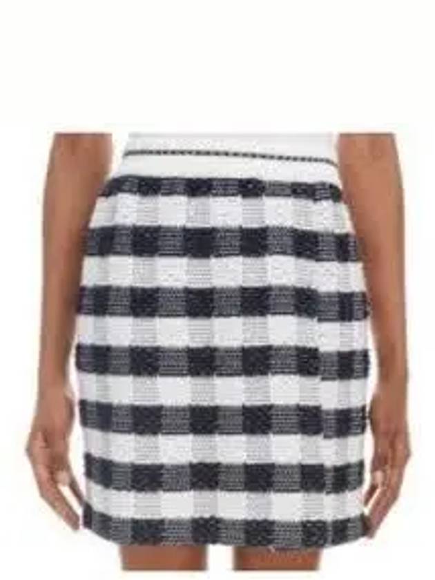 Gingham Inlay Stripe Side Pleat Skirt Navy - THOM BROWNE - BALAAN 2