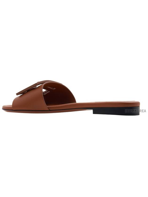 Baguette FF Logo Leather Slippers Brown - FENDI - BALAAN 4