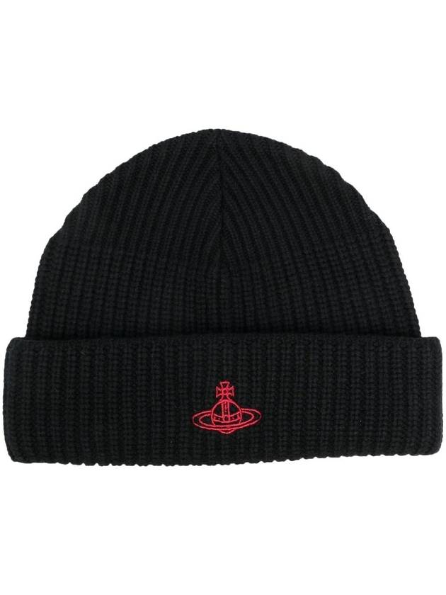 Embroidered Logo Wool Beanie Black - VIVIENNE WESTWOOD - BALAAN 3