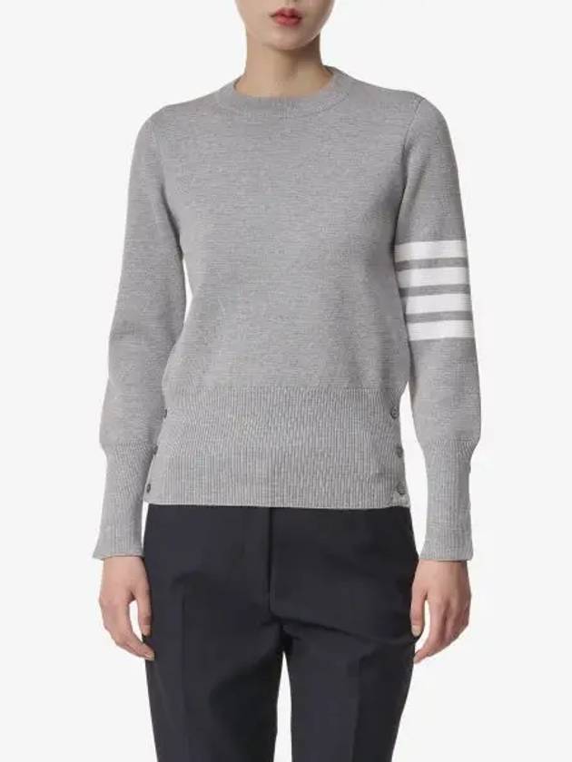 4-Bar Milano Stitch Crew Neck Knit Top Light Grey - THOM BROWNE - BALAAN 2