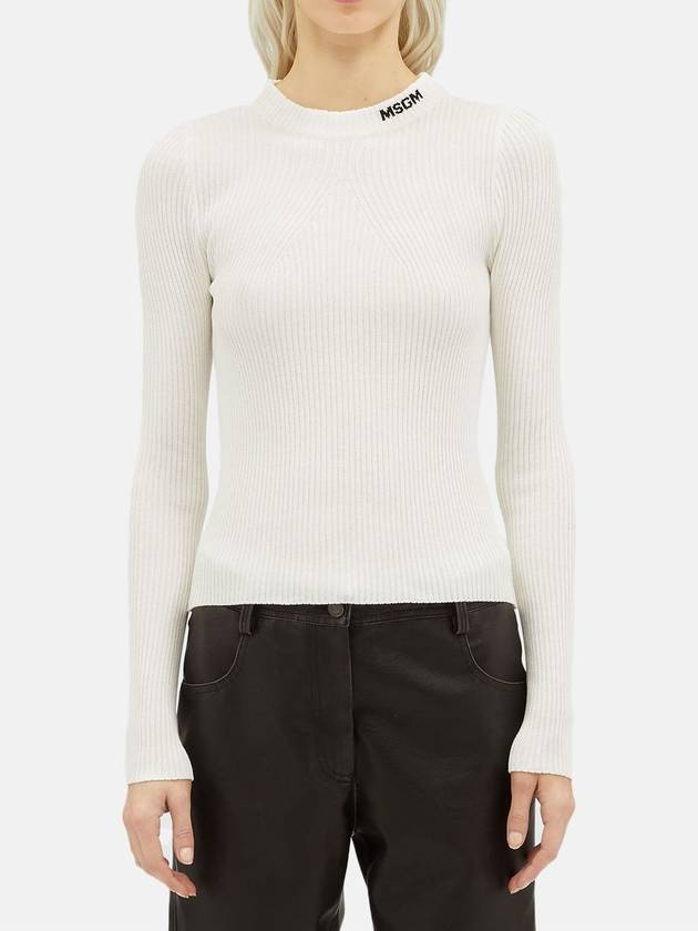 Stretch Ribbed Viscose Knit Top White - MSGM - BALAAN 3