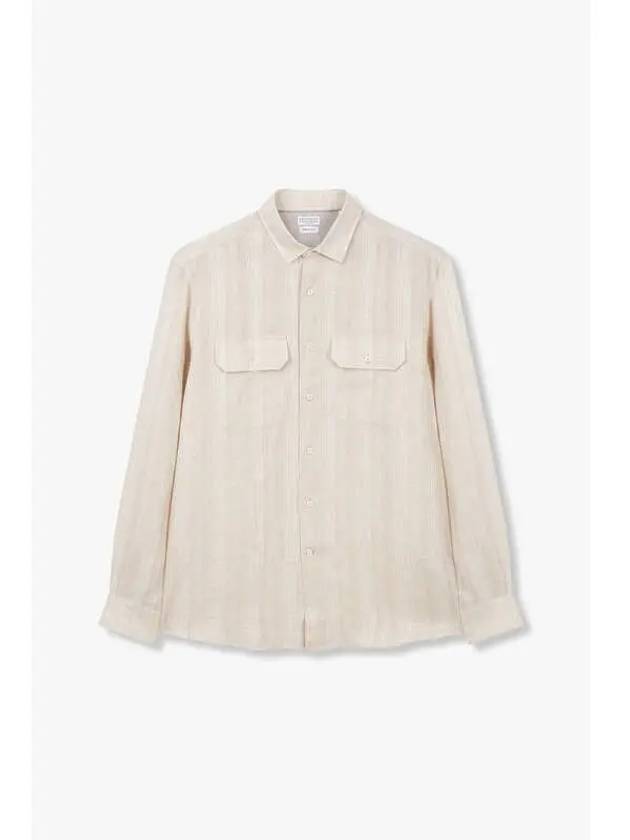 Men s Stitched Striped Linen Shirt Beige - BRUNELLO CUCINELLI - BALAAN 1