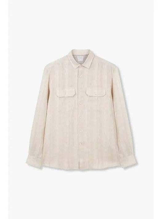 Men s Stitched Striped Linen Shirt Beige - BRUNELLO CUCINELLI - BALAAN 1