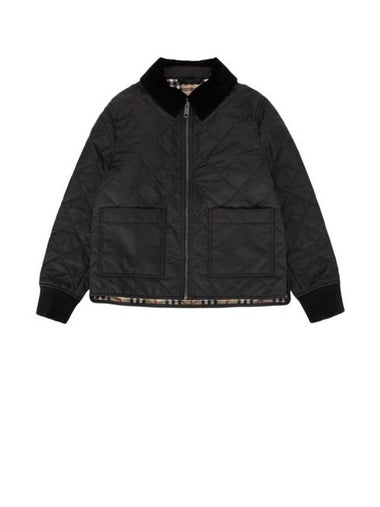 Kids Corduroy Collar Diamond Quilted Jacket Black - BURBERRY - BALAAN 1