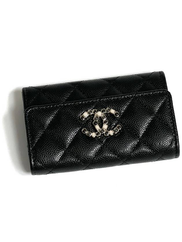 Classic Caviar Season Logo Card Wallet Black AP3608 Kleokdok - CHANEL - BALAAN 5